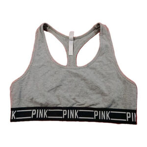 Pink Victoria Secret Sport Gray Sports Bra with Logo Band Size Large